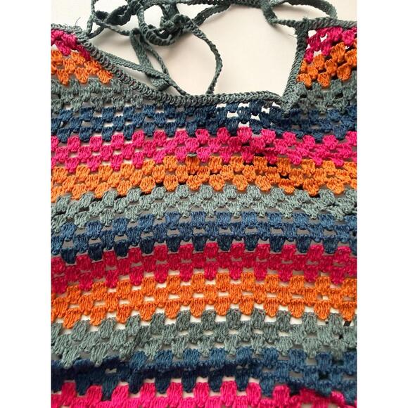 NWT Zara Cropped Crochet Long Sleeve Knit Open-Back Top Multicolored Size S - Picture 5 of 12